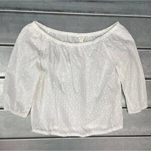 Adiva Eyelet Blouse Top Womens Large White Off‎ The Shoulder Cottagecore